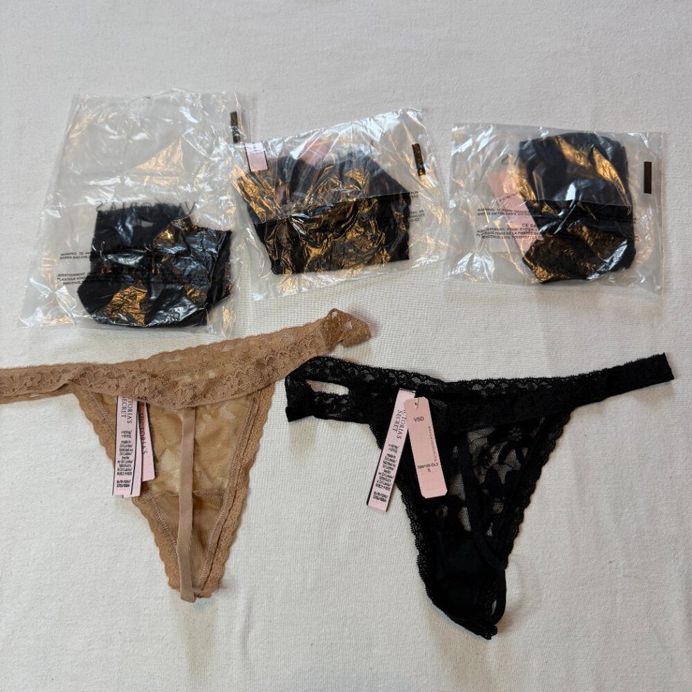 NWT Victoria's Secret Floral Lace V-String Panties Small 5 Piece - Picture 2 of 10